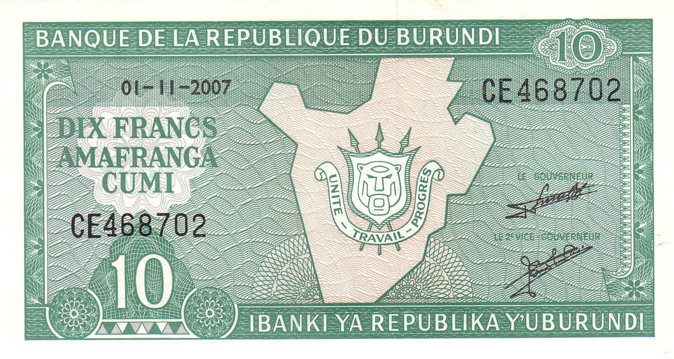 10 франков Бурунди 2007