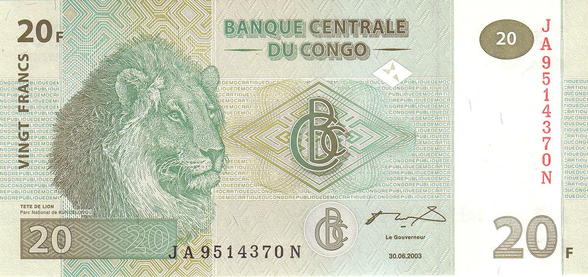 20 франков  Конго 1997