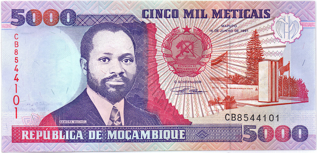  5000 метикалов  Мозамбика 1991
