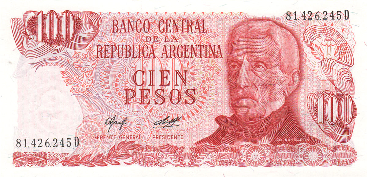 100 песо Аргентины 1976