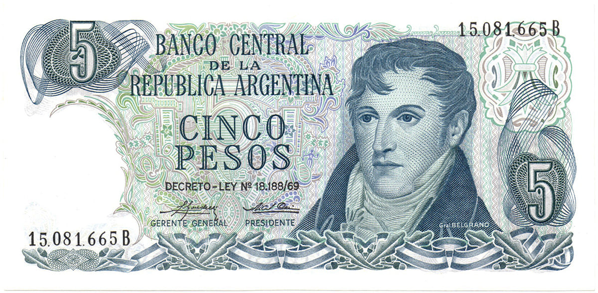 5 песо Аргентины 1974