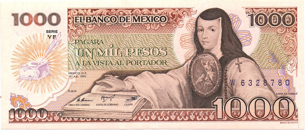 1000 песо Мексики 1985
