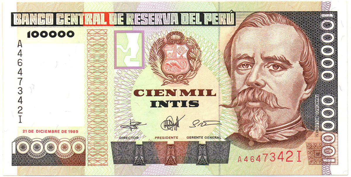 100 000 инти Перу 1989