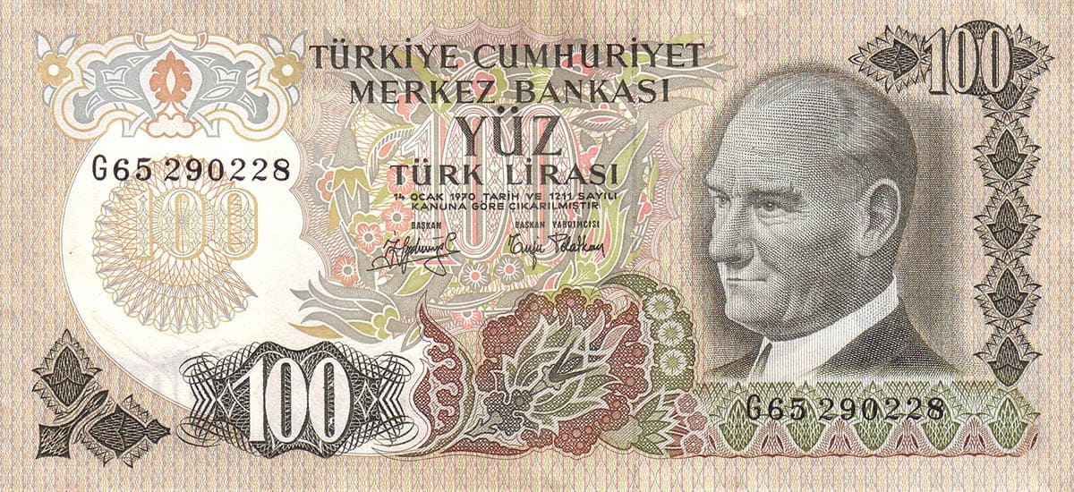 100 лир Турции 1972