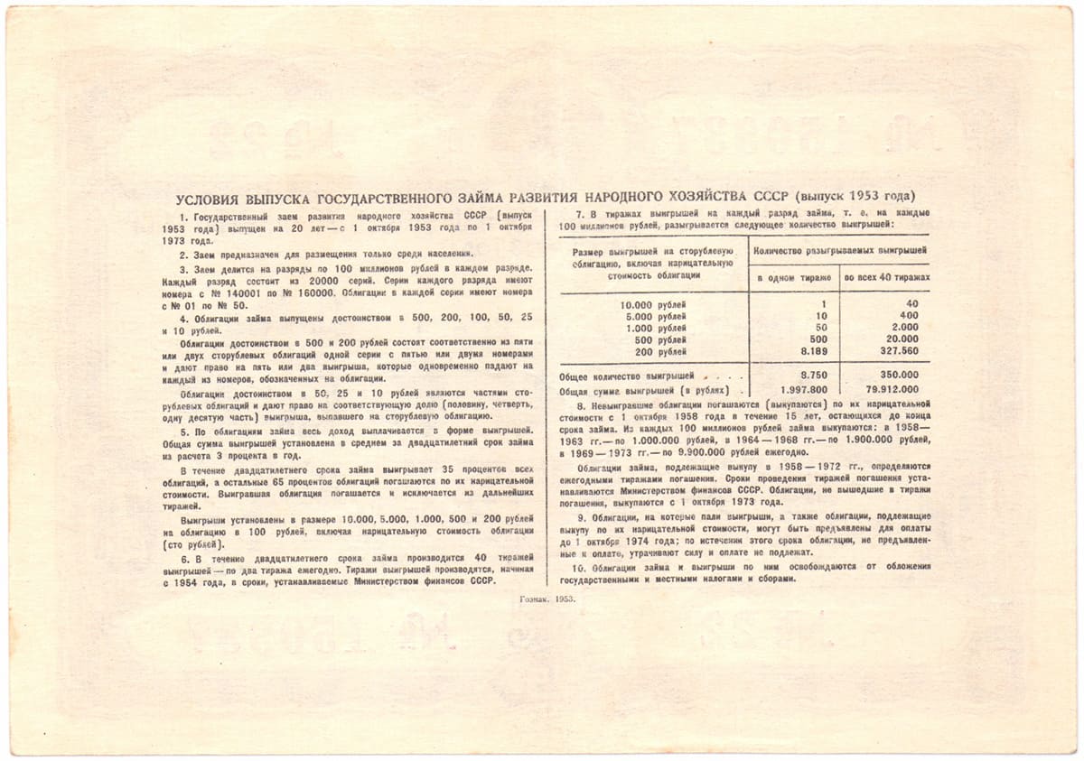 25 рублей 1953. Государственный заем развития народного хозяйства