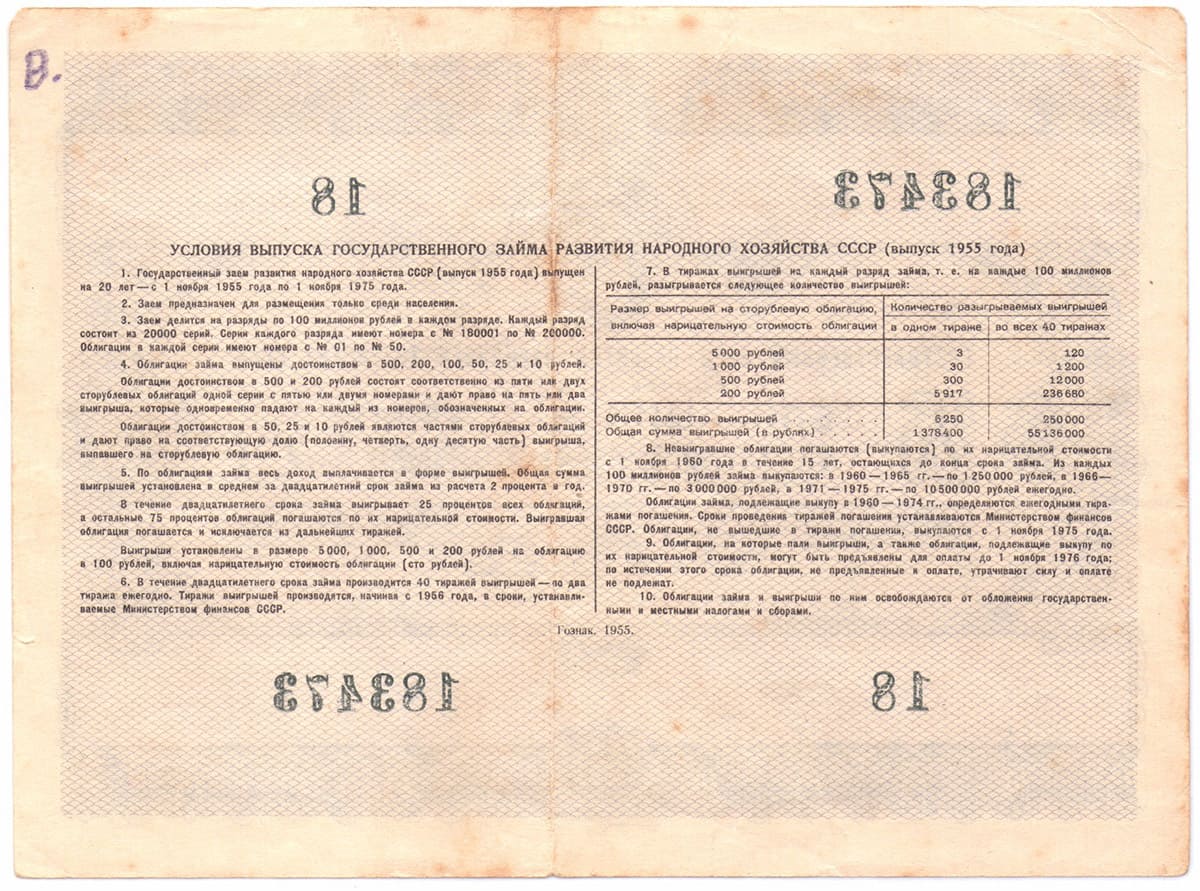 25 рублей 1955 г. Государственный заем развития народного хозяйства
