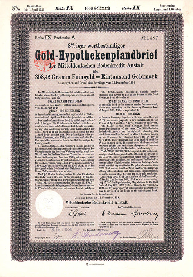 Mitteldeutsche Bodenkredit-Anstalt 1000GM 1929