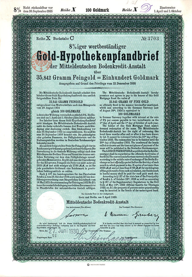 Mitteldeutsche Bodenkredit-Anstalt 100GM 1930