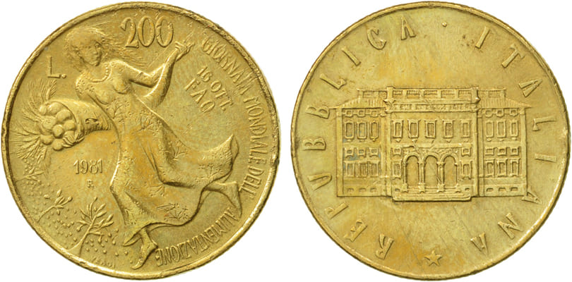 200 лир Италии 1981. ФАО - Всемирный день продовольствия