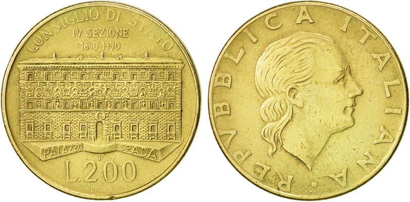 200 лир Италии 1990. 100 лет со дня основания Государственного Совета