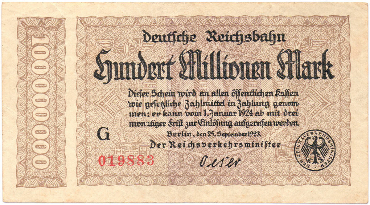 100 000 000 марок Deutsche Reichsbahn 1923