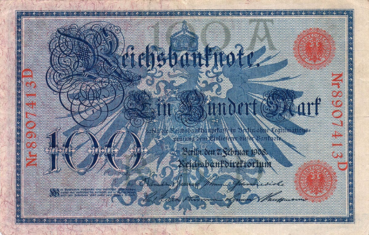 Кайзеровская Германия. 100 марок 7. Februar 1908.