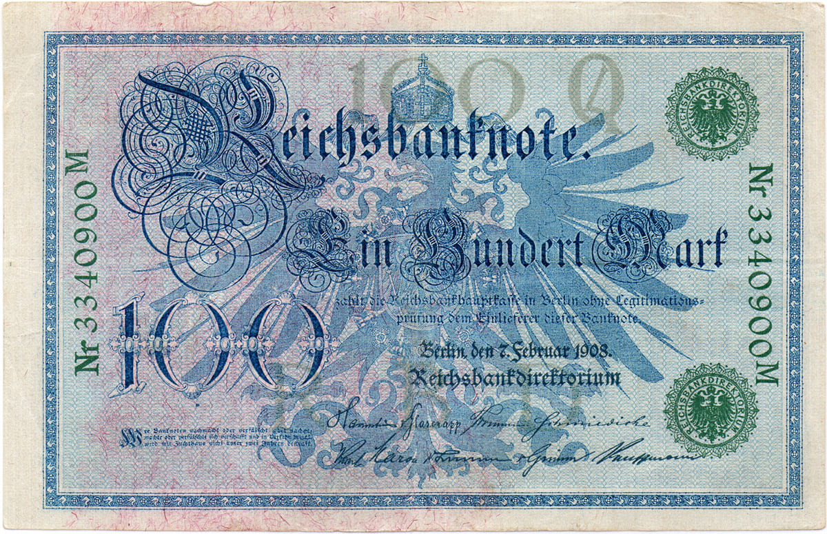 Кайзеровская Германия. 100 марок 7. Februar 1908.
