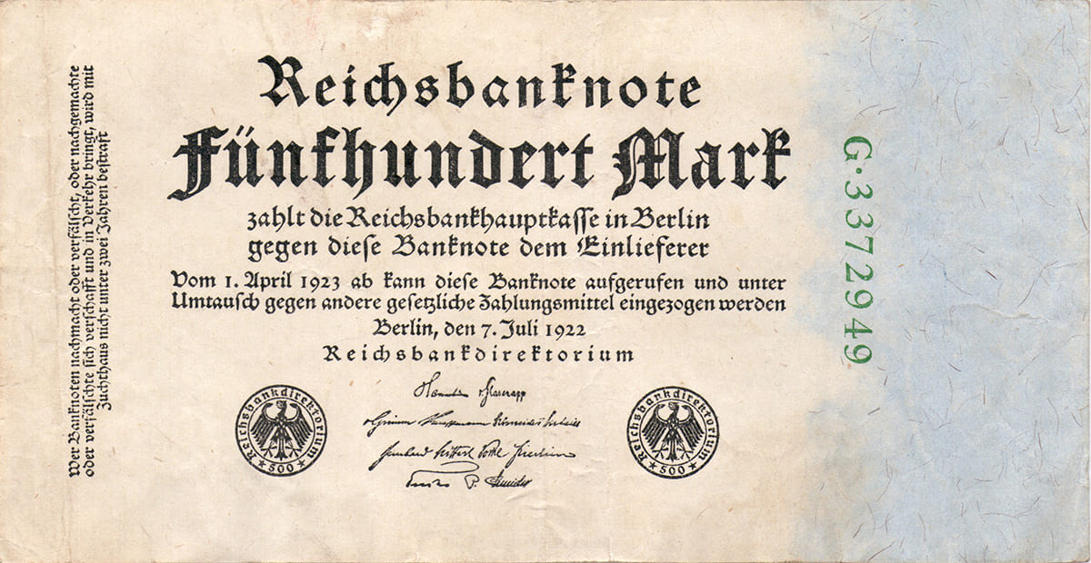 500 марок 1922 года Веймарской Республики 