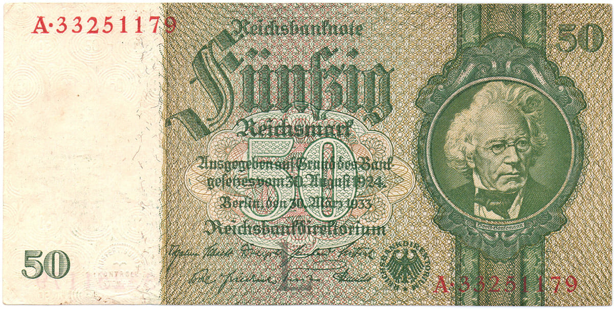 50 рейхсмарок Германии 1933 г.
