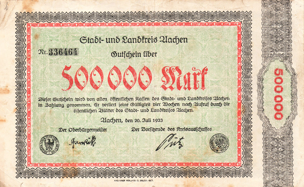 500 000 марок 1923 Stadt- und Landkreis Aachen