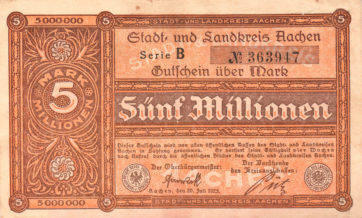 5 000 000 марок 1923 Stadt- und Landkreis Aachen