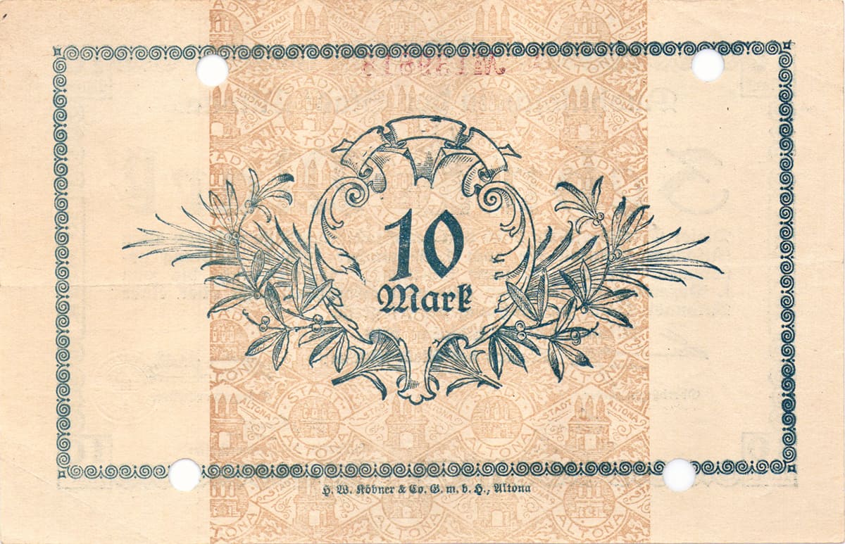10 марок 1918 Aushilsschein der Stadt Altona