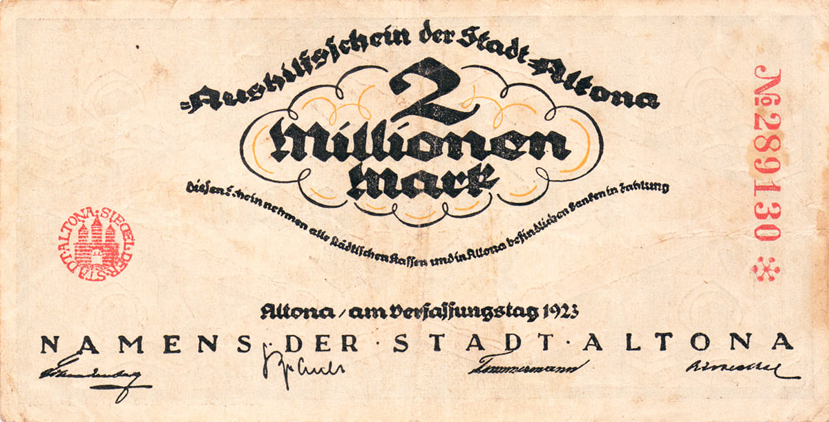 2 000 000 марок 1923 Aushilsschein der Stadt Altona