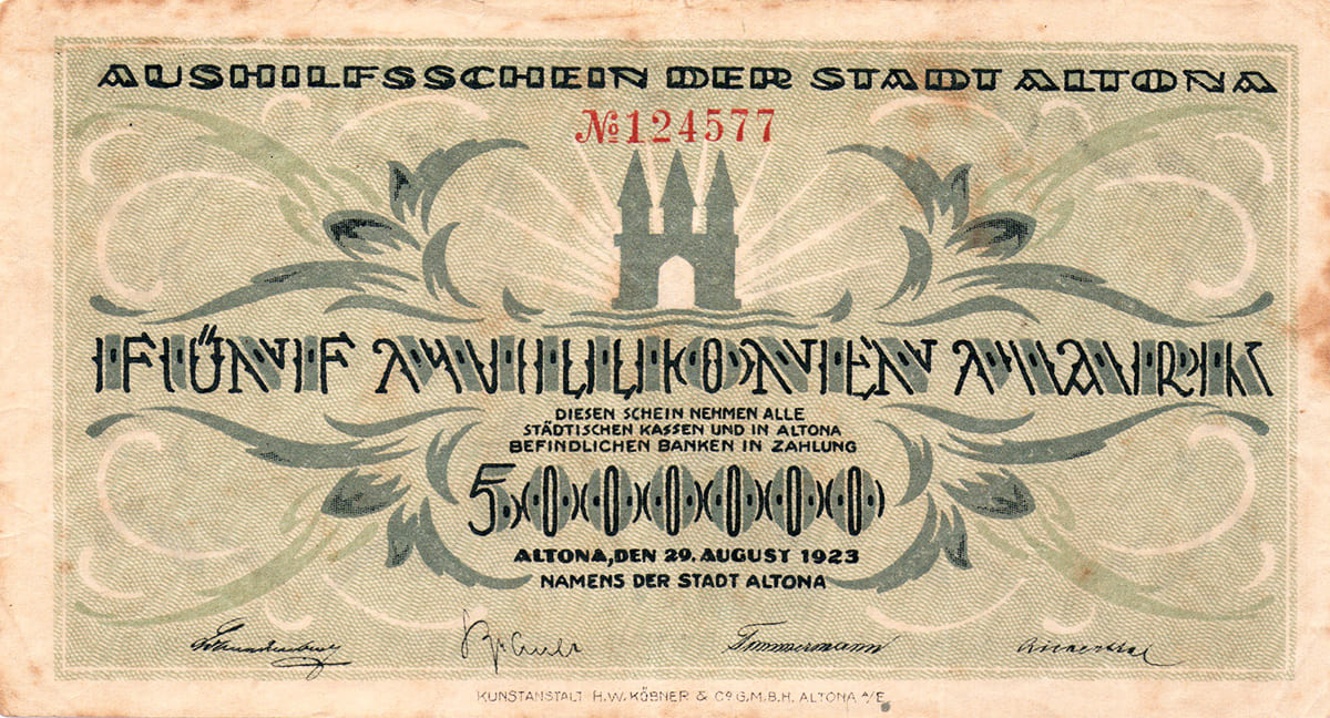 5 000 000 марок 1923 Aushilsschein der Stadt Altona