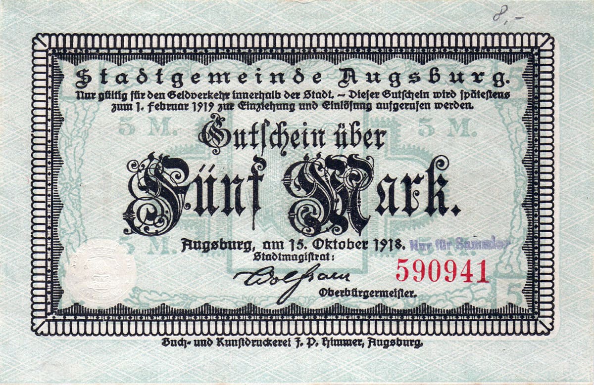 5 марок 1918 Stadtgemeinde Augsburg