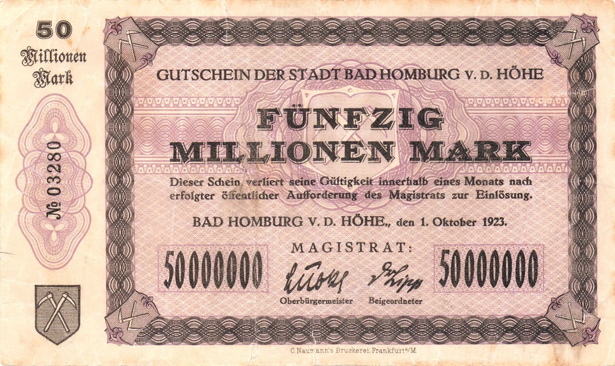50 000 000 марок 1923 Stadt Bad Homburg vor der Höhe
