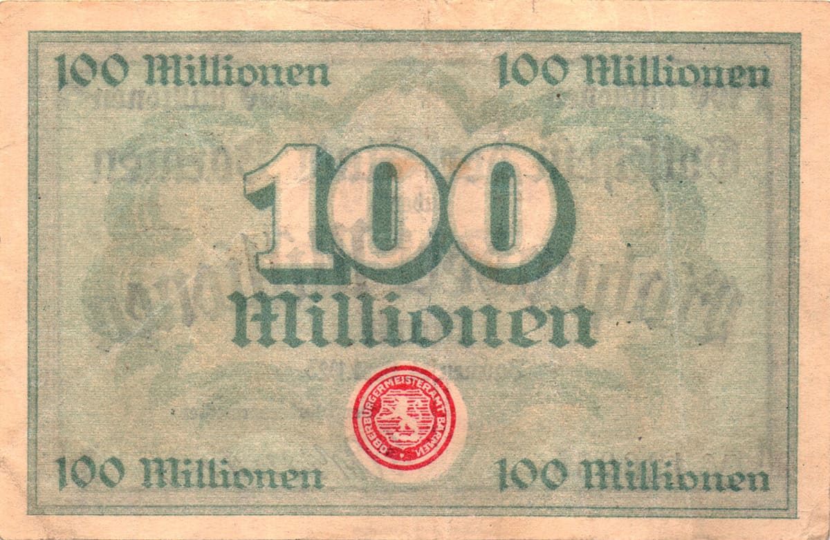 100 000 000 марок 1923 Stadt Barmen