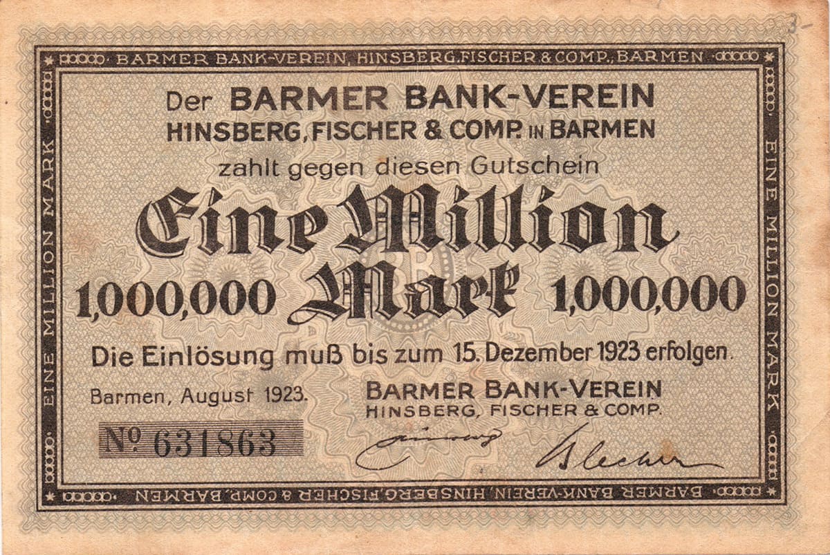 1 000 000 марок 1923 Barmer Bank-Verein