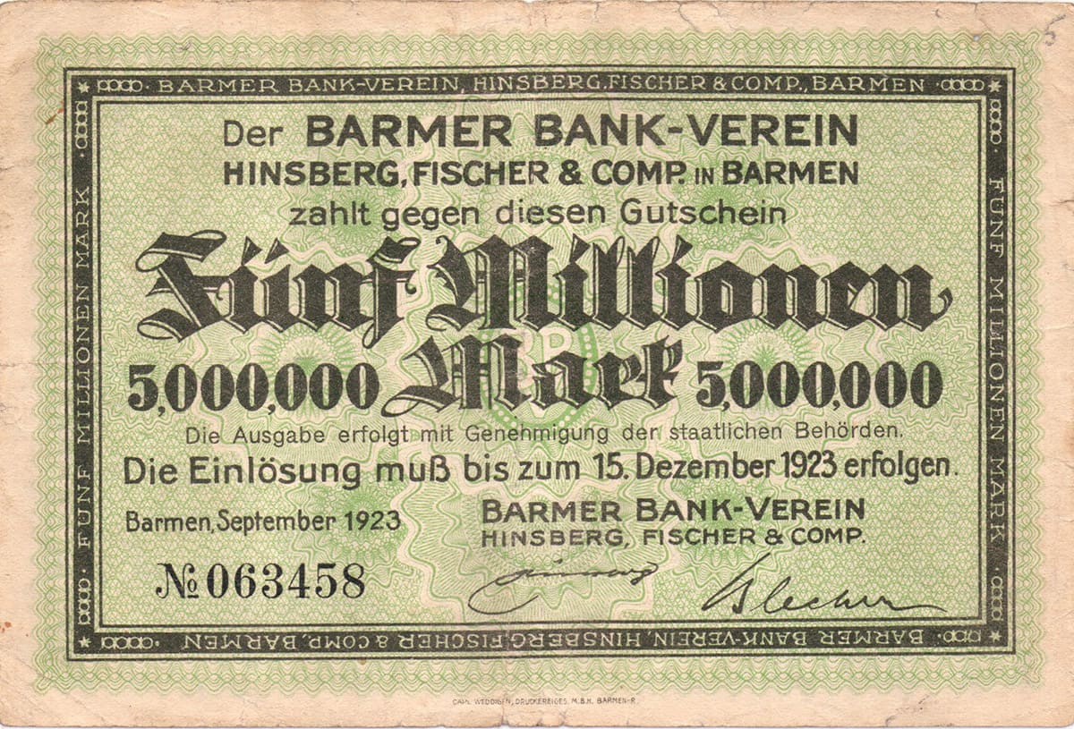 5 000 000 марок 1923 Barmer Bank-Verein