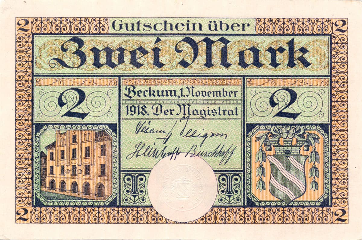 2 марки 1918 Beckum (второй тип)