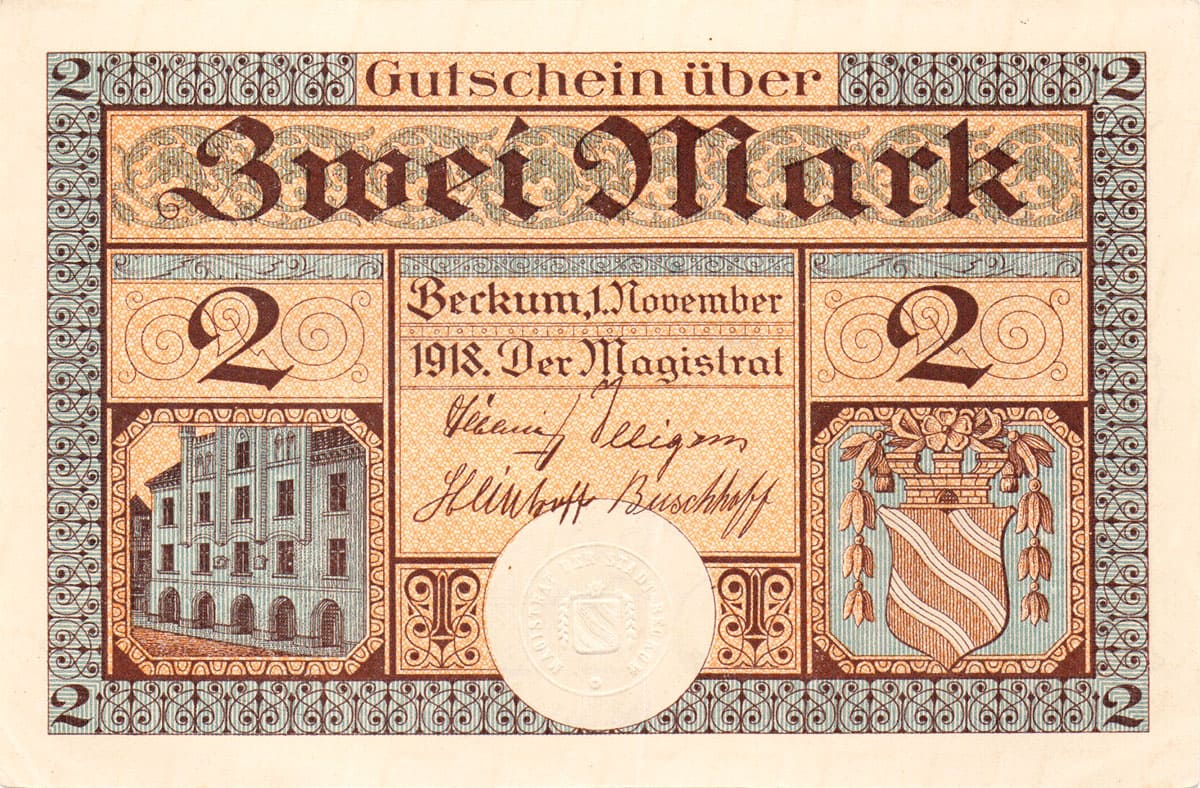 2 марки 1918 Beckum (первый тип)