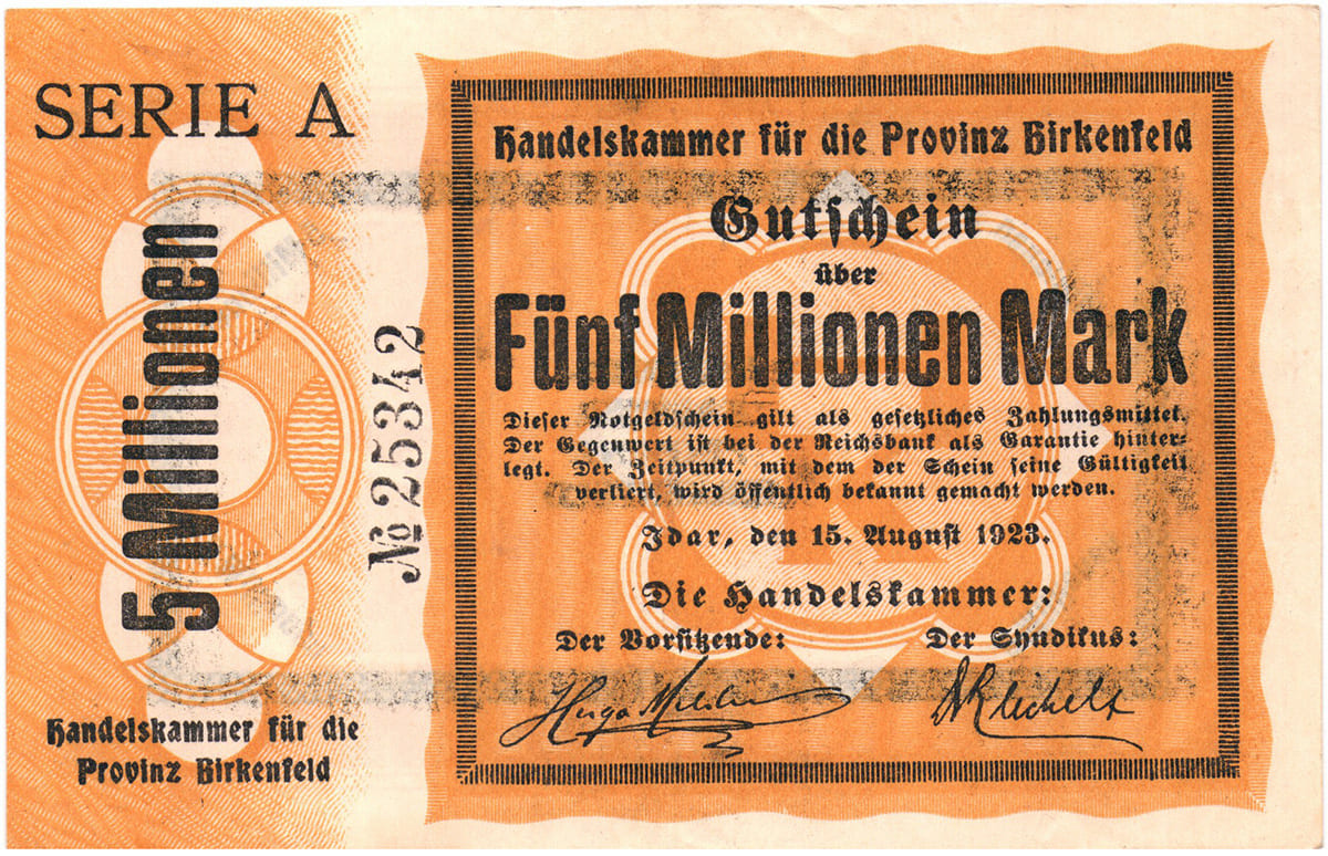 5 000 000 Mark 1923 Handelskammer fur die Provinz Birkenfeld