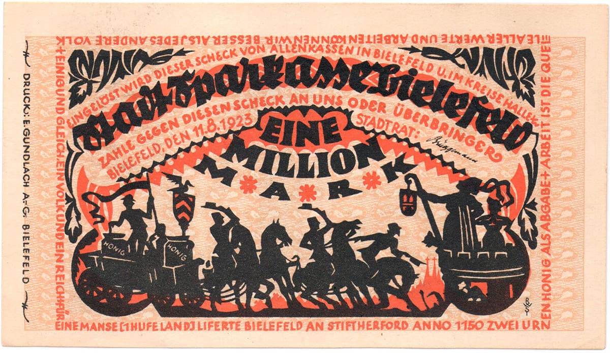 1 000 000 марок 1923 Stadt Sparkasse Bielefeld