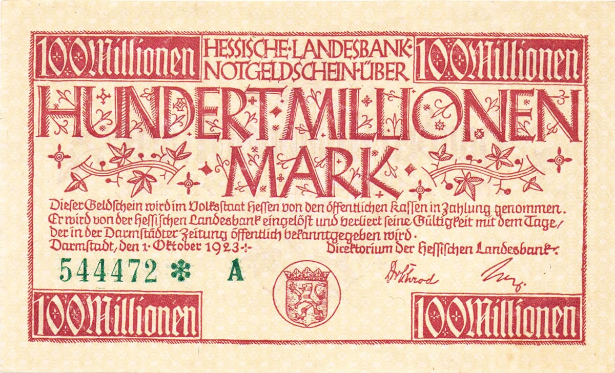 100 000 000 марок 1923 Hessische Landesbank
