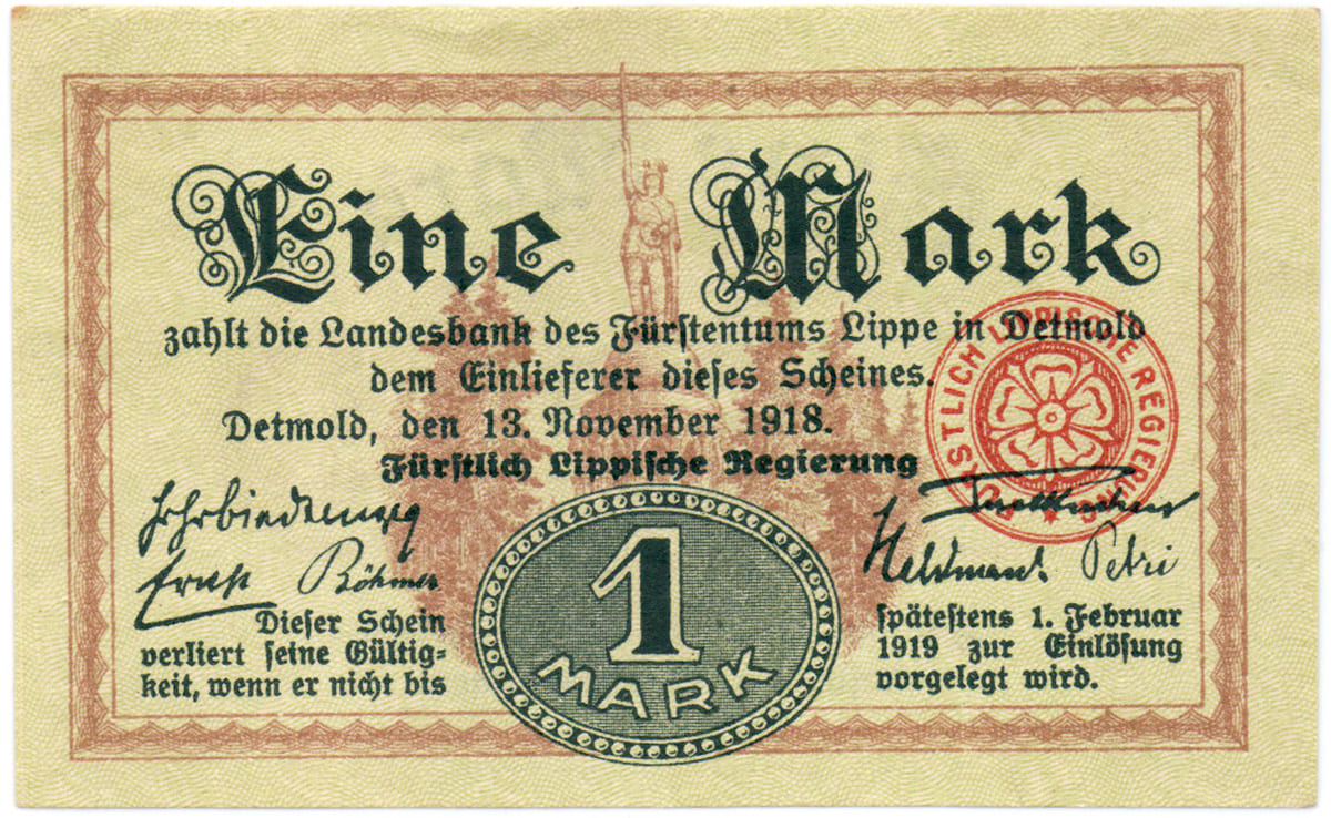 1 марка 1918 Stadt Detmold