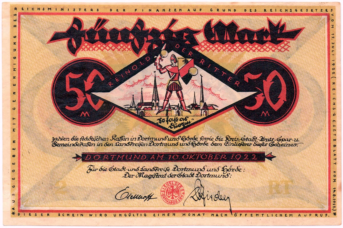 50 марок 1922 Kassen Dortmund und Hörde