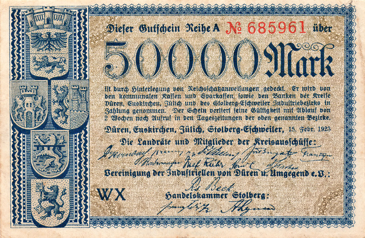 50 000 марок 1923 Düren, Euskirchen, Julich, Stolberg, Eschweiler
