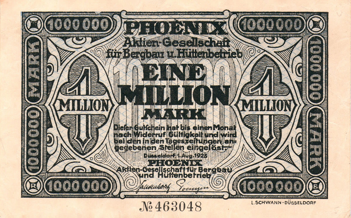 1 000 000 марок 1923 Aktien-Gesellschaft für Bergbau und Hüttenbetrieb