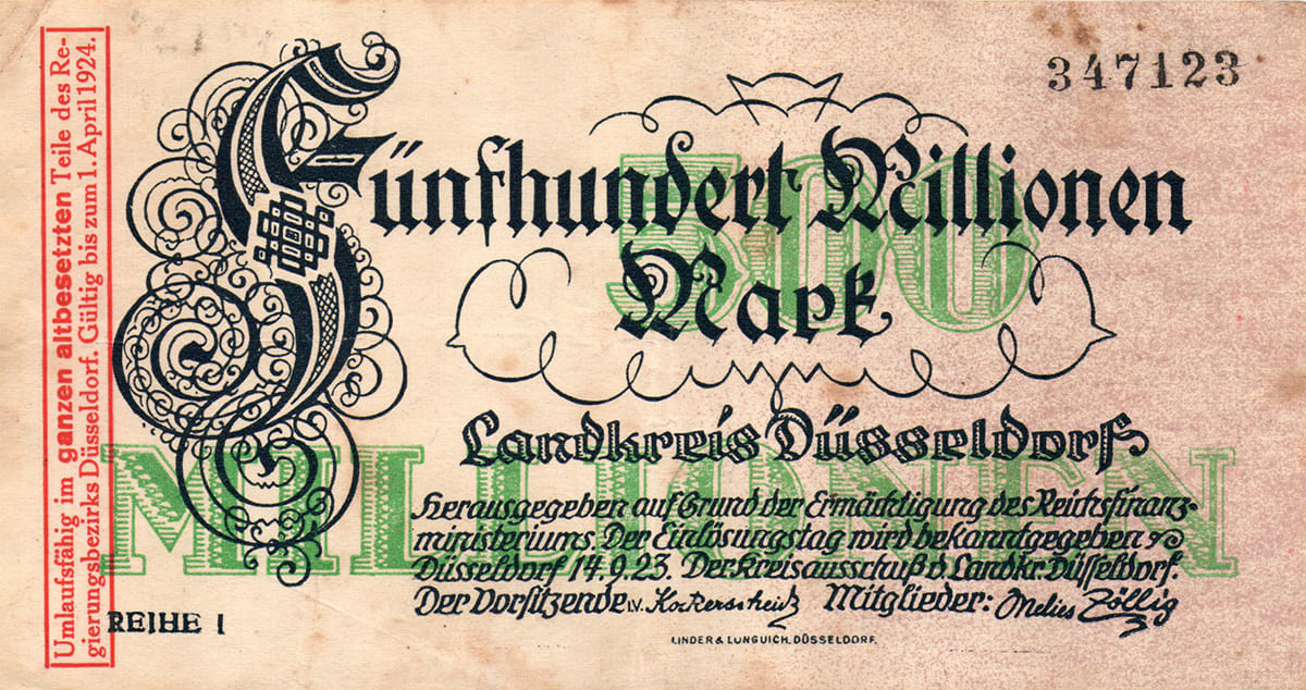500 000 000 марок 1923 Landkreis Düsseldorf