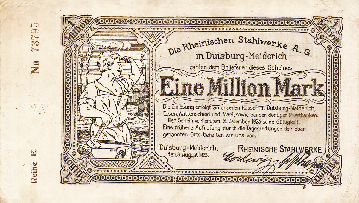 1 000 000 марок 1923 Die Rheinische Stahlwerke