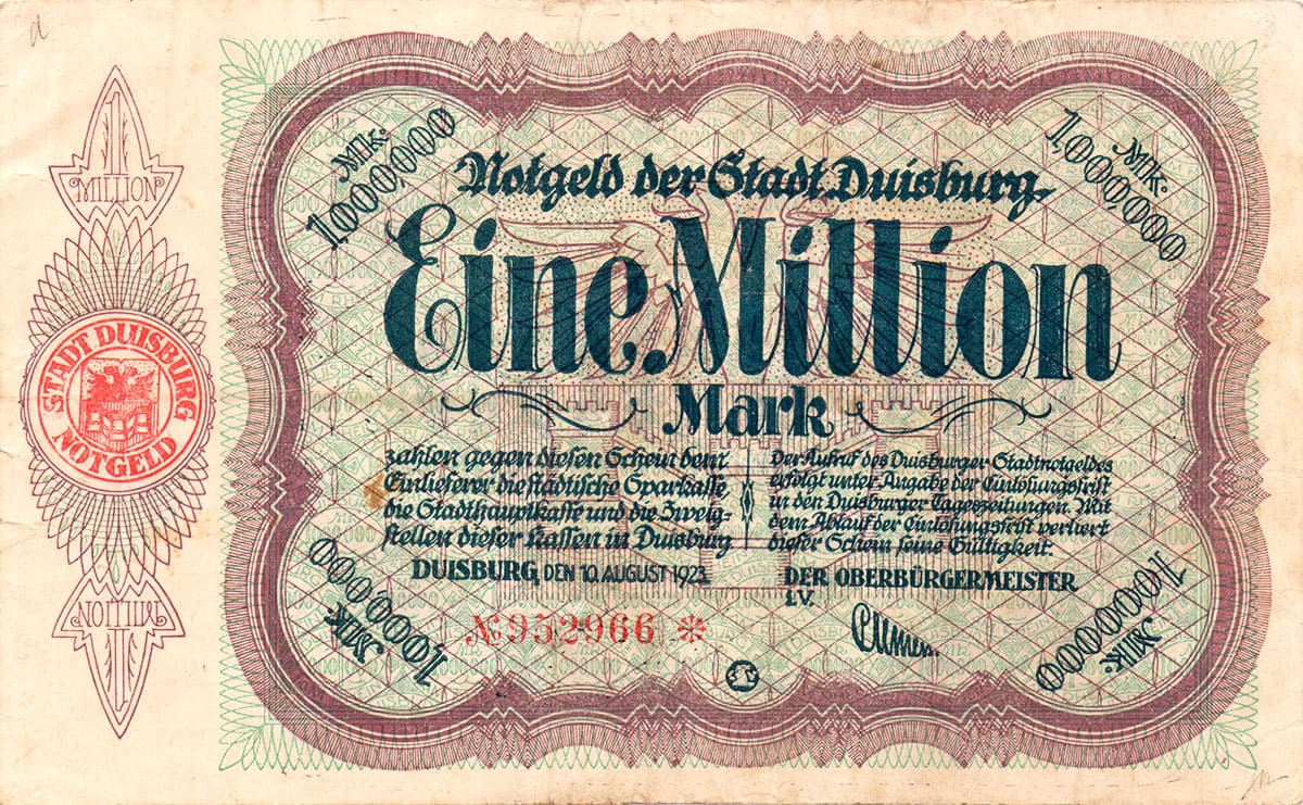 1 000 000 марок 1923 Stadt Duisburg