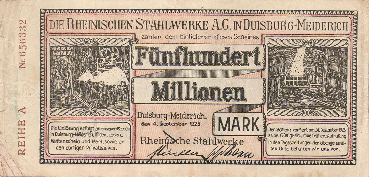 500 000 000 марок 1923 Die Rheinische Stahlwerke
