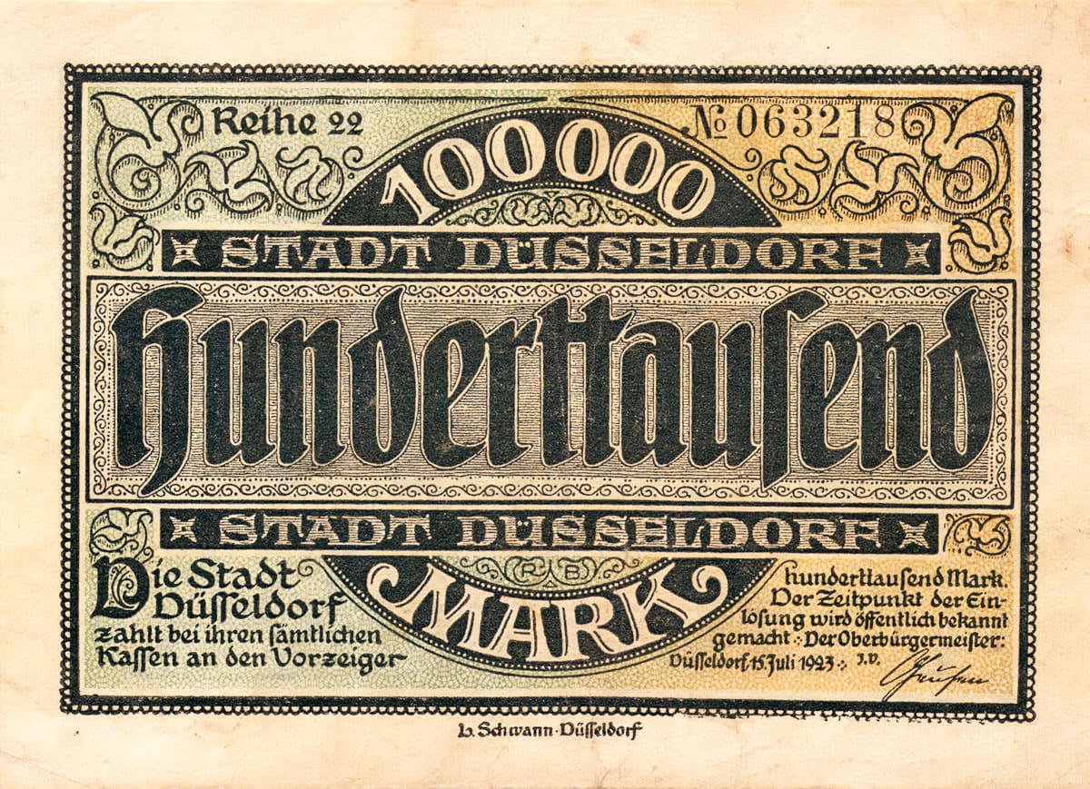 100 000 марок 1923 Stadt Düsseldorf 