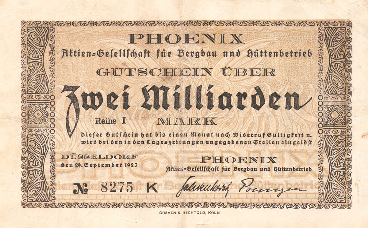2 000 000 000 марок 1923 Aktien-Gesellschaft für Bergbau und Hüttenbetrieb