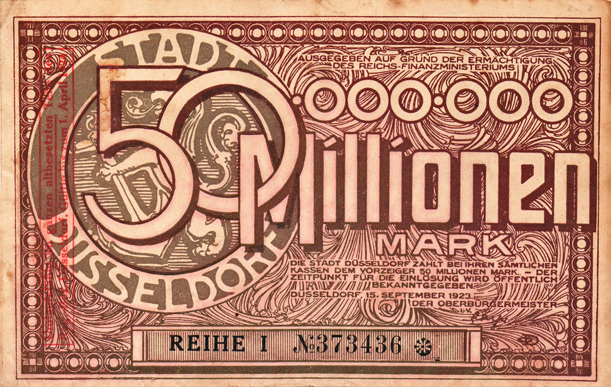 50 000 000 марок 1923 Stadt Düsseldorf 