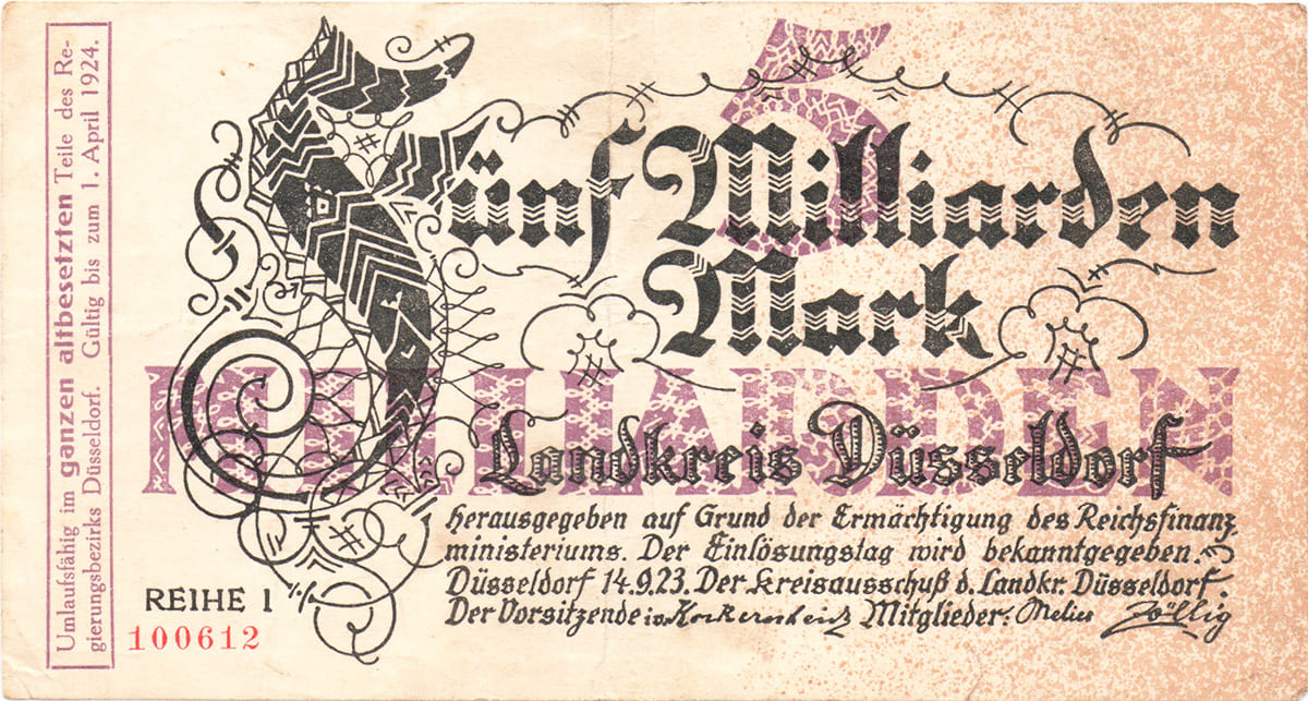 5 000 000 000 марок 1923 Landkreis Düsseldorf