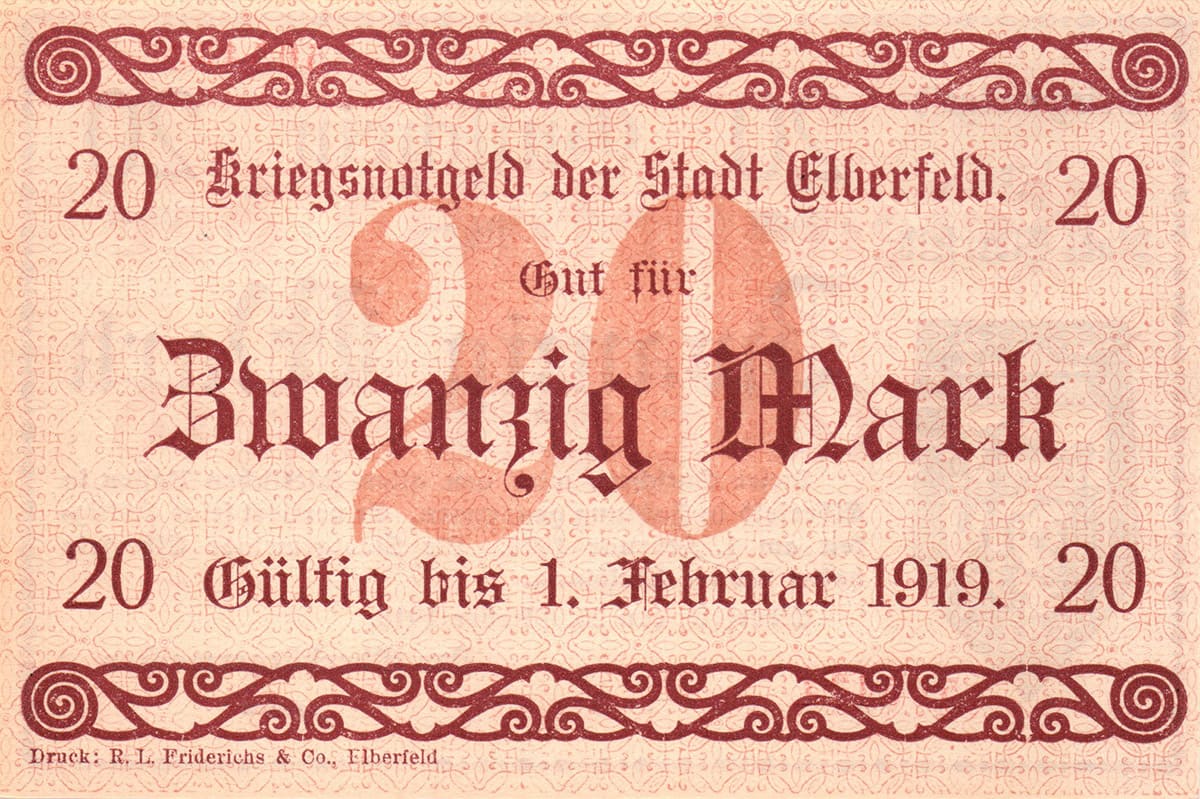 20 марок 1918 Kriegsnotgeld der Stadt Elberfeld