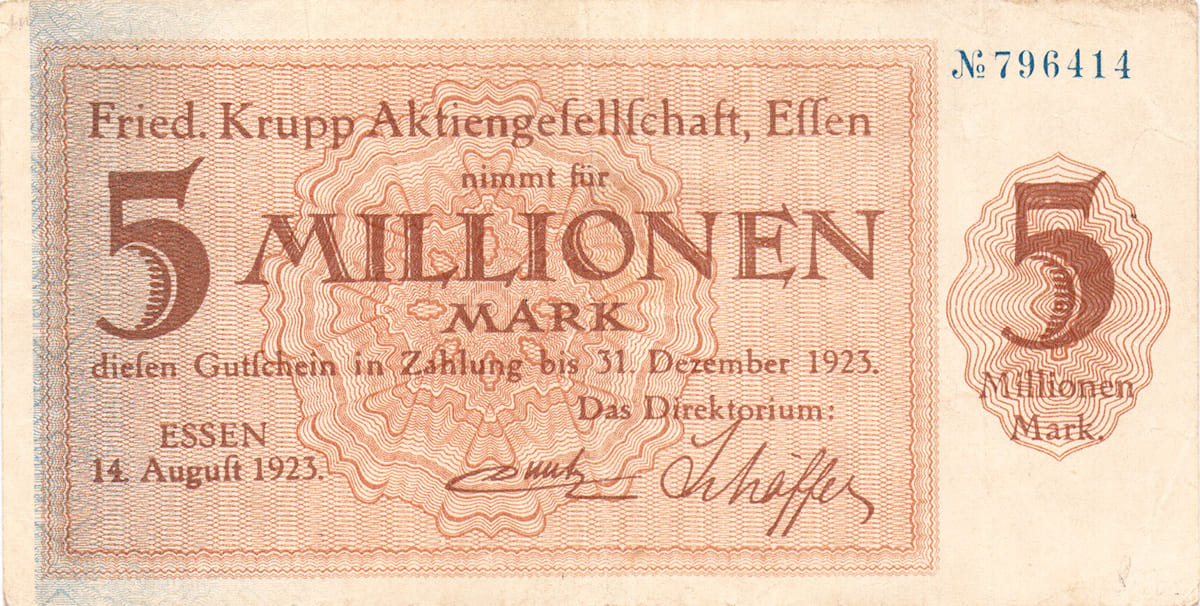 5 000 000 марок 1923 Friedrich Krupp Aktiengesellschaft