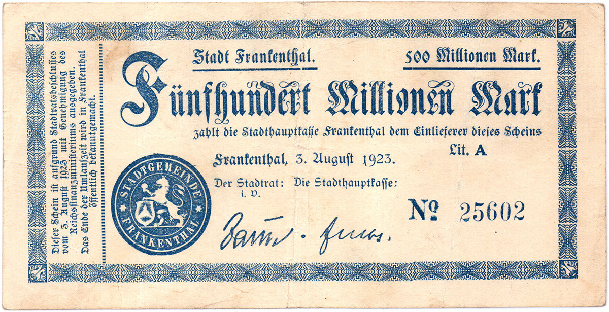 500 000 000 марк 1923 Stadt Frankenhal