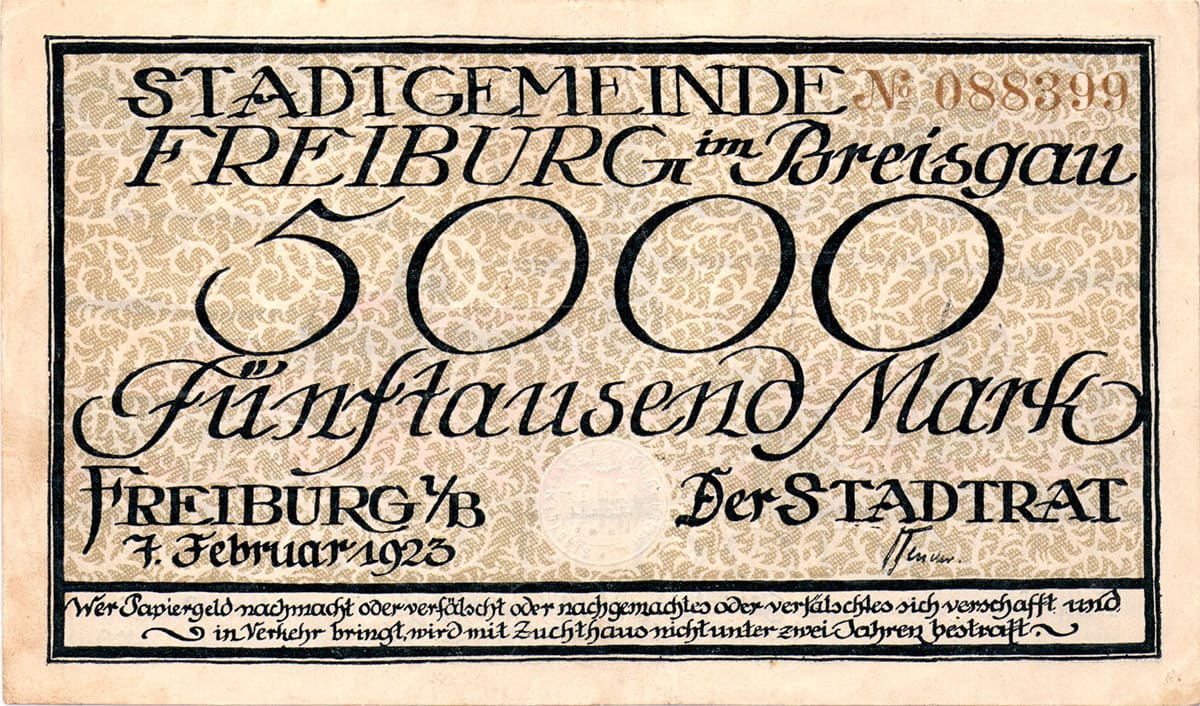 5 000 марок 1923 Stadtgemeinde Freiburg im Breisgau